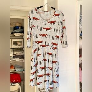 Gray Warm Dress with Red Fox Print